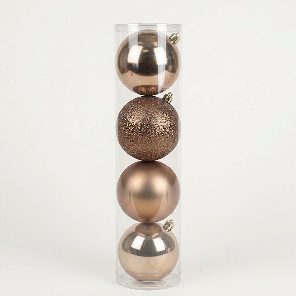 Bolas de Natal Marrons Foscas, Brilhantes e com Glitter 12cm com 4 Peças (BM769)