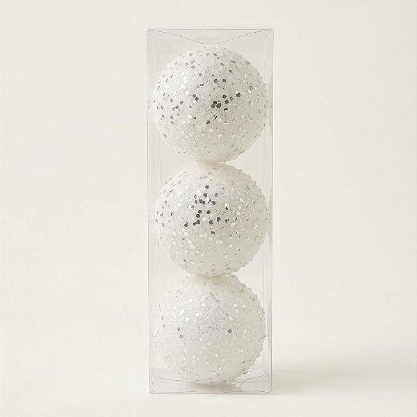 Bolas de Natal Brancas 10cm com 3 Peças (BD5464)