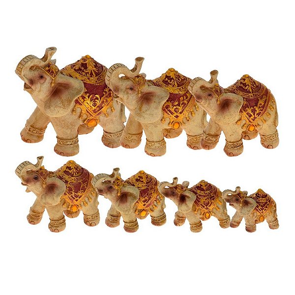 Conjunto Escultura Cerâmica 7 Elefantes Decorglass