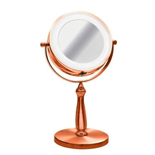 Espelho de Mesa Bronze Facial Banheiro Luz Led Aumento 5x Maquiagem
