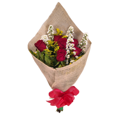 164 - Buquê 6 rosas vermelhas na juta