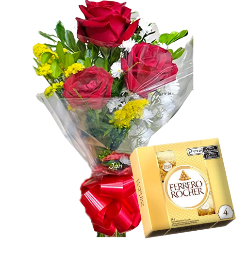105 - Arranjo de 3 rosas e Ferrero