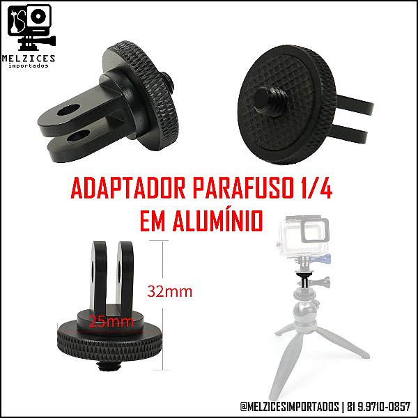 Adaptador parafuso 1/4 em alumínio para insta360 e outras