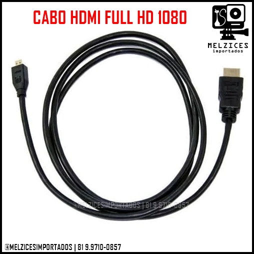 Cabo Micro HDMI / HDMI Padrão 1,5m para Câmeras GoPro 3 à 7 Black