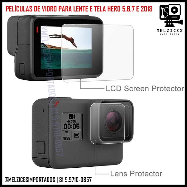 Películas em Vidro para Lente e LCD GoPro 2018, 5, 6 e 7 Black