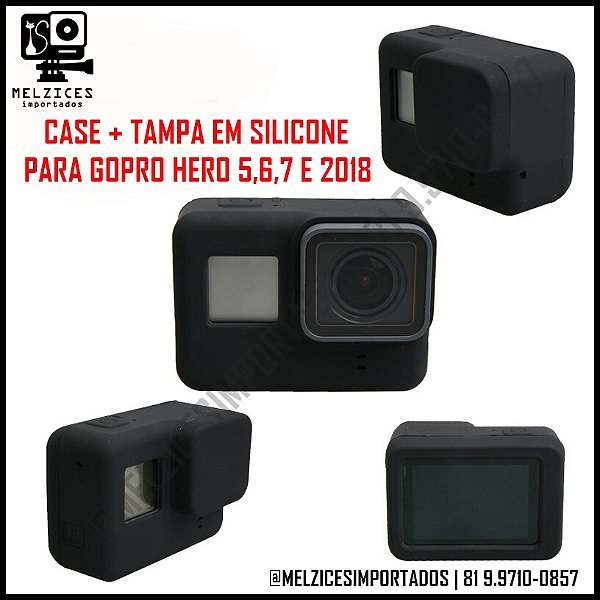 Case / Capa + Tampa em Silicone Para GoPro Hero 2019, 5, 6, e 7 Black