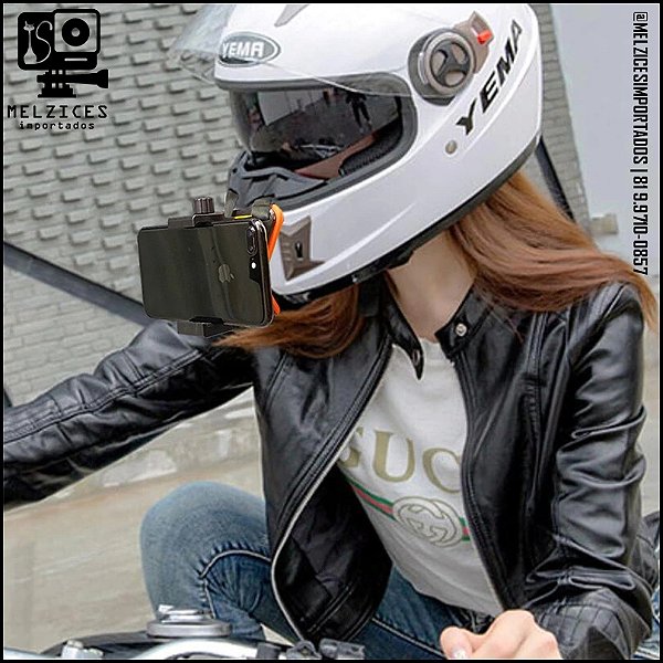 Suporte Cinta de Queixo de Capacete Para Smartphones, GoPro e Similares (PRETO)