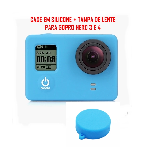 Case / Capa + Tampa em Silicone Para GoPro 3 e 4 (AZUL)