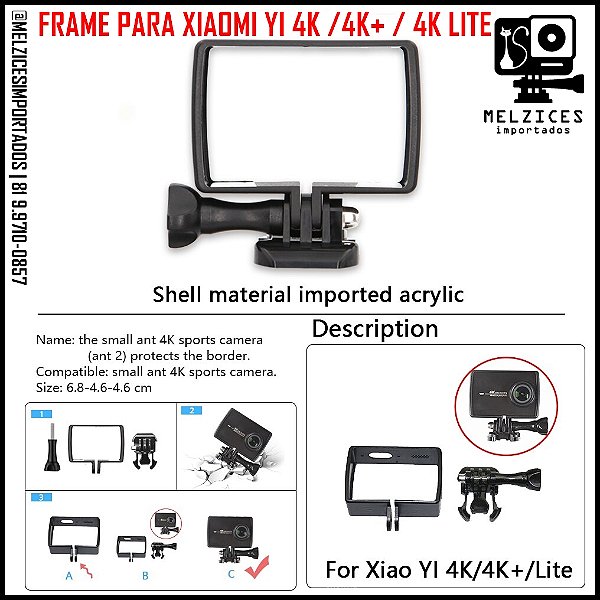 Frame / Moldura para Câmera de Ação Xiaomi Yi 4k / 4k+ e 4k Lite