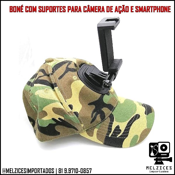 Boné com Suporte Para Smartphone GoPro e Similares (Camuflado)