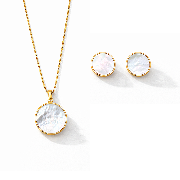 Colar e Brincos Delicado Madrepérola Verdadeira Banhado no Ouro 18k