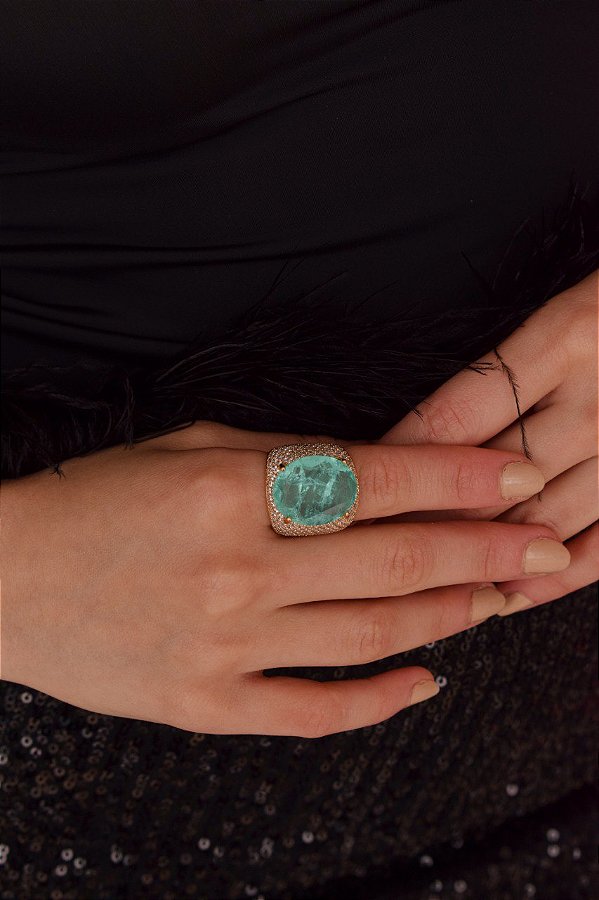 Anel Banho a Ouro 18k com pedra Turmalina Fusion com Garantia