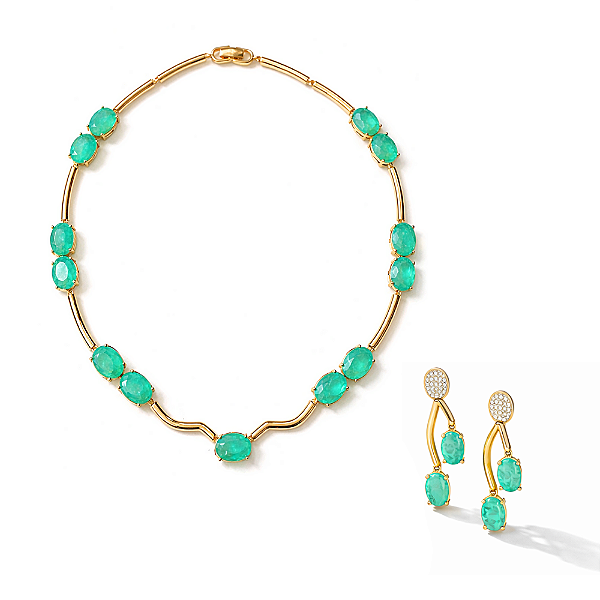 Colar e Brincos Banho a Ouro 18k com pedra Turmalina Fusion com Garantia