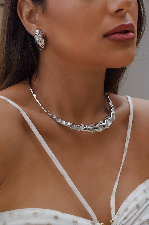 Colar Choker e Brincos Luxo Garantia Semijoia