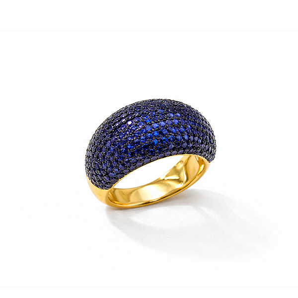 Anel Banho a Ouro 18k Cravejado Zircônia Azul com Garantia