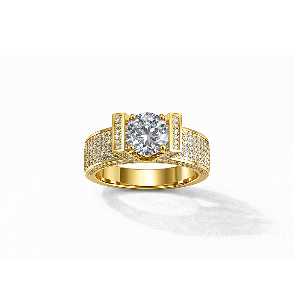 Anel Solitário Aro 18 Cravejado Modelo V Banhado a Ouro com Garantia