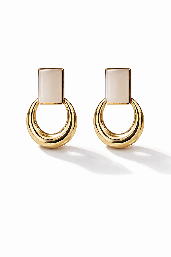 Brincos Pedra da Lua Banho a Ouro 18k com Garantia