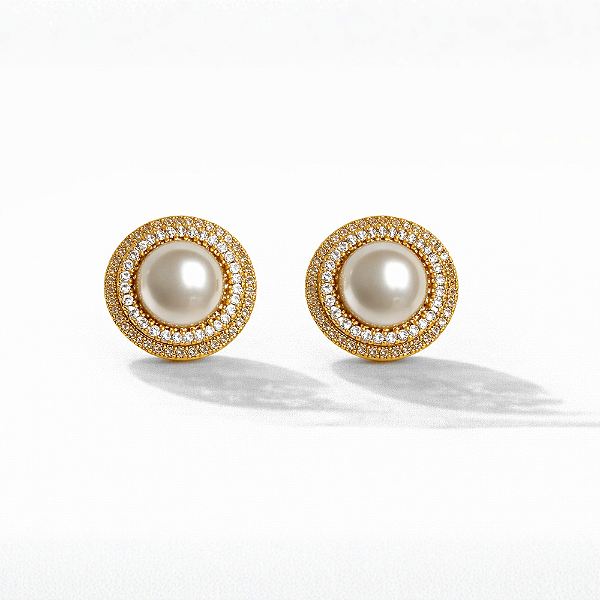 Brincos de Pérola com Cravejado em Zircônias Banhado a Ouro com Garantia