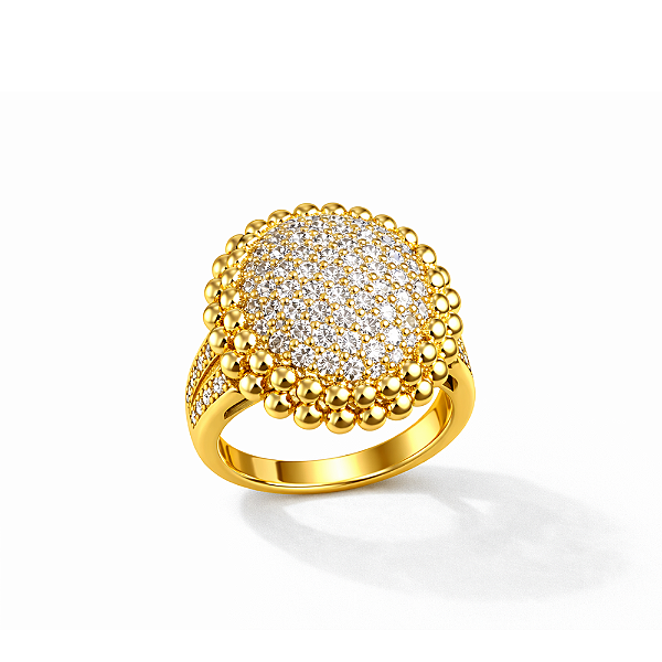 Anel Cravejado Aro 19 Banhado a Ouro com Garantia