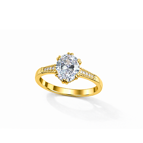 Anel Solitário Zircônia Oval com Cravejado Banhado a Ouro com Garantia