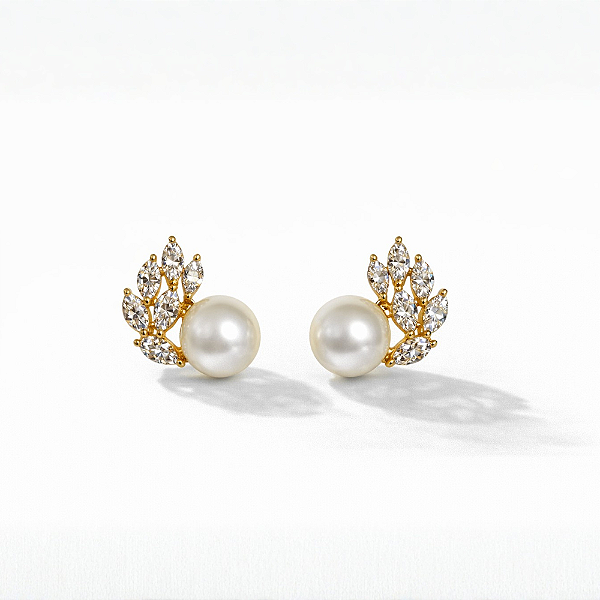 Brincos de Pérola com Zircônias Banhado a Ouro 18k com Garantia