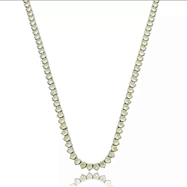 Colar Riviera Citrino Três Pontas Zircônia 3 mm Banhado a Ouro com Garantia