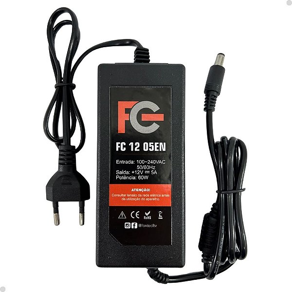 FONTE CHAVEADA ELETRÔNICA 12V 5A - CONECTOR P4