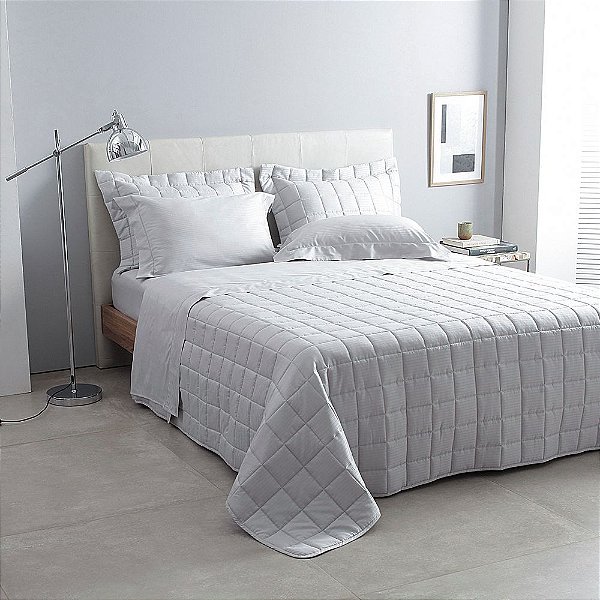 KIT COLCHA BUD DAMASK STRIPES KING 290X250 CINZA