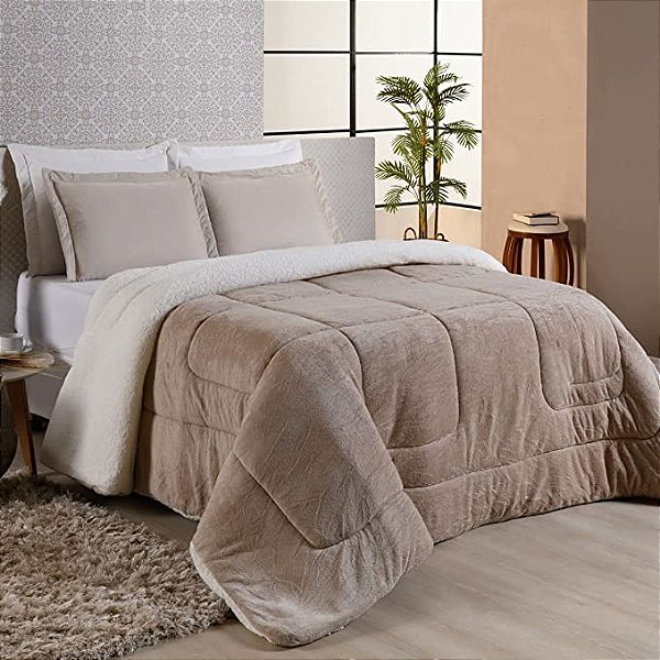 Edredom Casal Dupla Face Sherpa 220X240 Bege