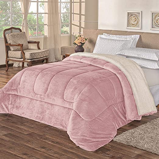 EDREDOM CAS D FACE LISO CANVAS CASAL 220X240 ROSE