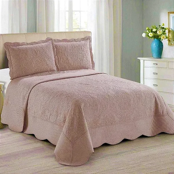 KIT COLCHA CAM ANTIQUE CASAL ROSE 3 PÇS