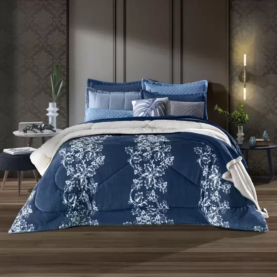 Edredom Hedrons Plush Sherpa Casal Estampado Ornamen 2,20x2,35