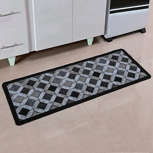 TAPETE NIA BOUCLE GEOMETRICO 45X180 CINZA