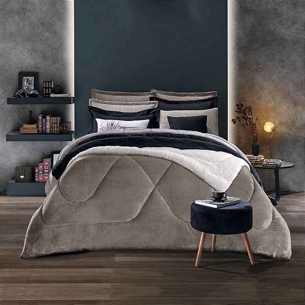 EDREDOM HDR PLUSH SHERPA LISO QUEEN 240X260 TAUPE
