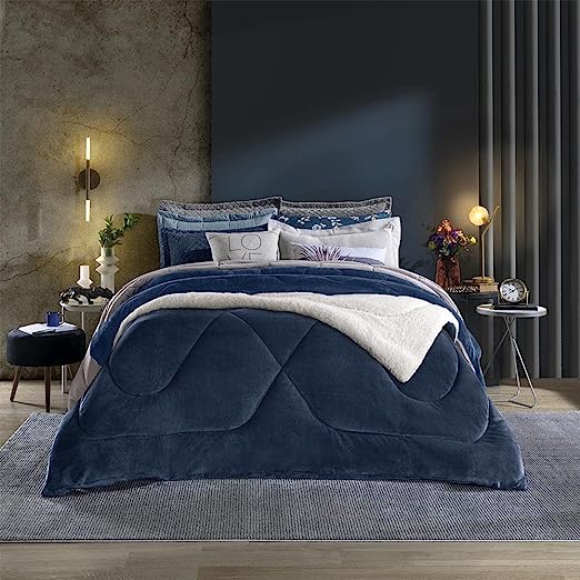 EDREDOM HDR PLUSH SHERPA LISO QUEEN 240X260 MARINE