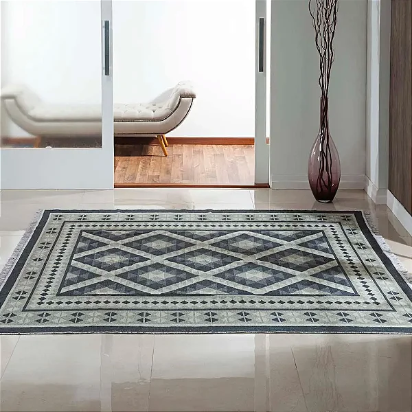 TAPETE NIA KILIM ANTEP 060X180 DES 006 CINZA