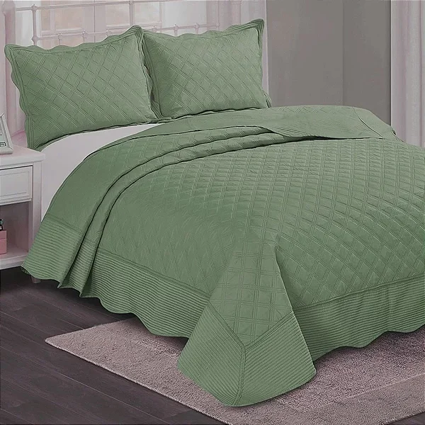 KIT COLCHA CAM ORFEU QUEEN 240x260 VERDE 3 PÇS.