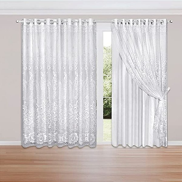 CORTINA BJ FLOR HIBISCO 180X270 BRANCO BRANCO