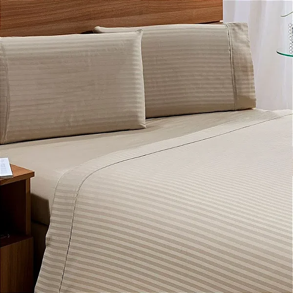 JG CAMA NIA STRIPE 300F KING BEGE UNICO