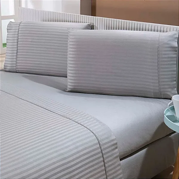 JG CAMA NIA STRIPE 300F QUEEN CINZA CLARO