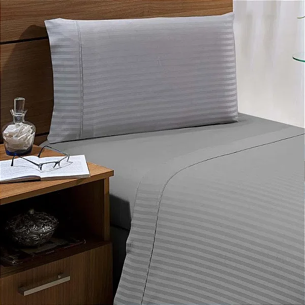JG CAMA NIA STRIPE 300F SOLTEIRO CINZA CLARO