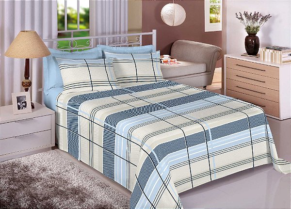 Jogo de Cama Estamparia Queen Premium Linea Azul Anil