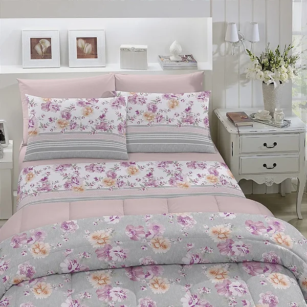 EDREDOM COT ROYAL PLUS SOLTEIRO ROSA LARA