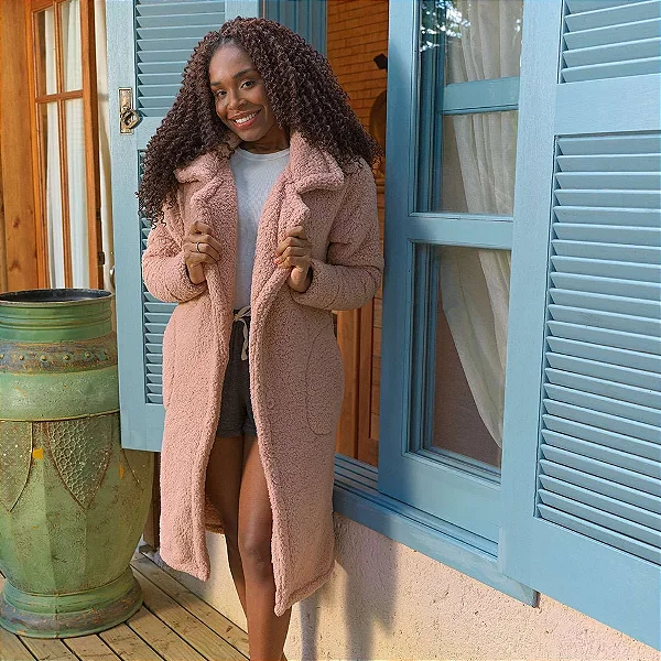 CASACO APP TEDDY SHERPA OVERCOAT LONGO BLUSH G