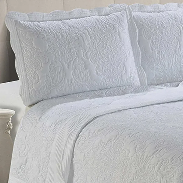 KIT COLCHA CAM ANTIQUE CASAL BRANCO 3PÇS