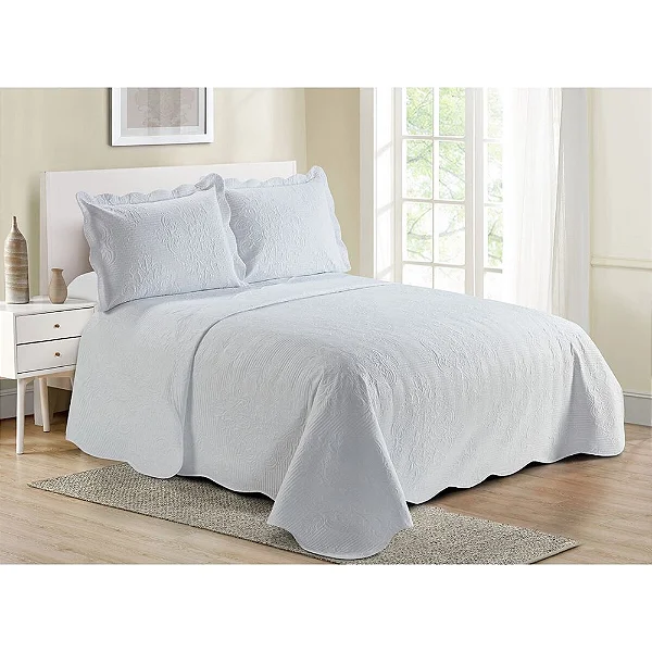 KIT COLCHA CAM DAMASK CASAL 220X240 BRANCO