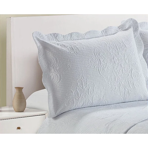 KIT COLCHA CAM DAMASK SOLTEIRO 160X230 BRANCO