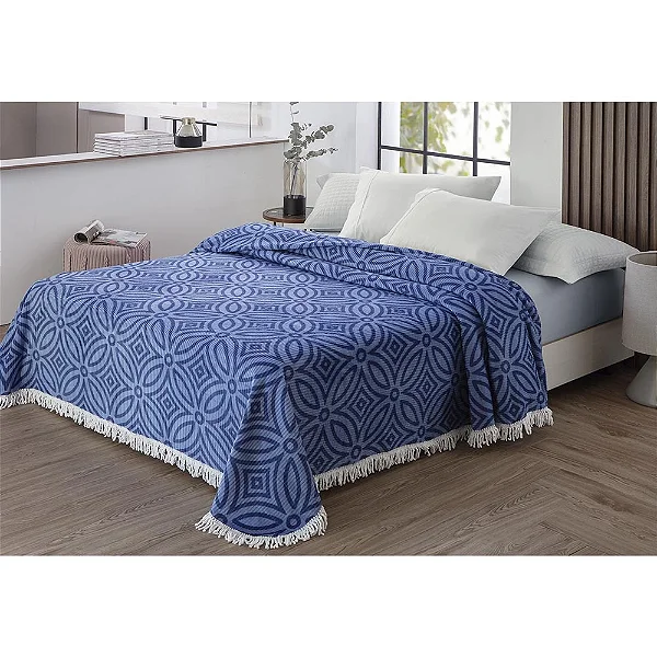 COLCHA JOL CHENILLE CANELADA 220X240 ISADORA AZUL CASAL