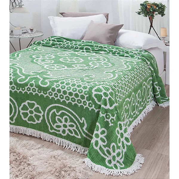 COLCHA JOL CHENILLE CANELADA BRUNA 220X240 VD/BR CASAL