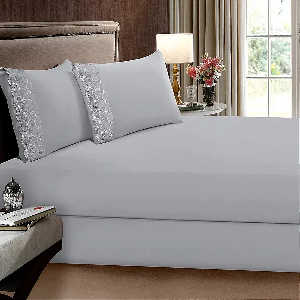 JG CAMA BOU SONATA MF RENDA QUEEN NAIRA CINZA 3 PÇS